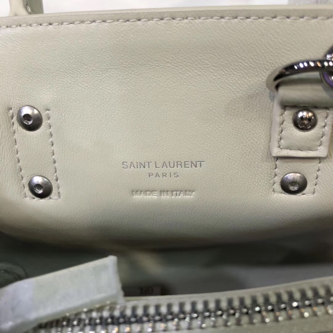 Saint Laurent Sac De Jour Nano Crocodile Embossed Calfskin Handbag Shoulder Bag White 392035 Silver